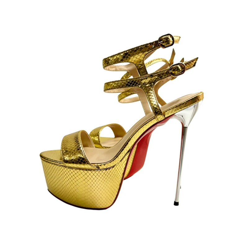 Summer new round toe PU one-character sexy waterproof platform sandals banquet catwane large size ultra-high-heeled women sandal
