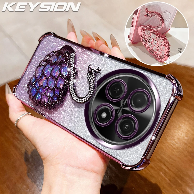 

KEYSION противоударный чехол для телефона с покрытием для Huawei nova 13i, прозрачный чехол-подставка из ТПУ с блестками и драгоценными камнями в виде лебедя для Huawei nova 12i