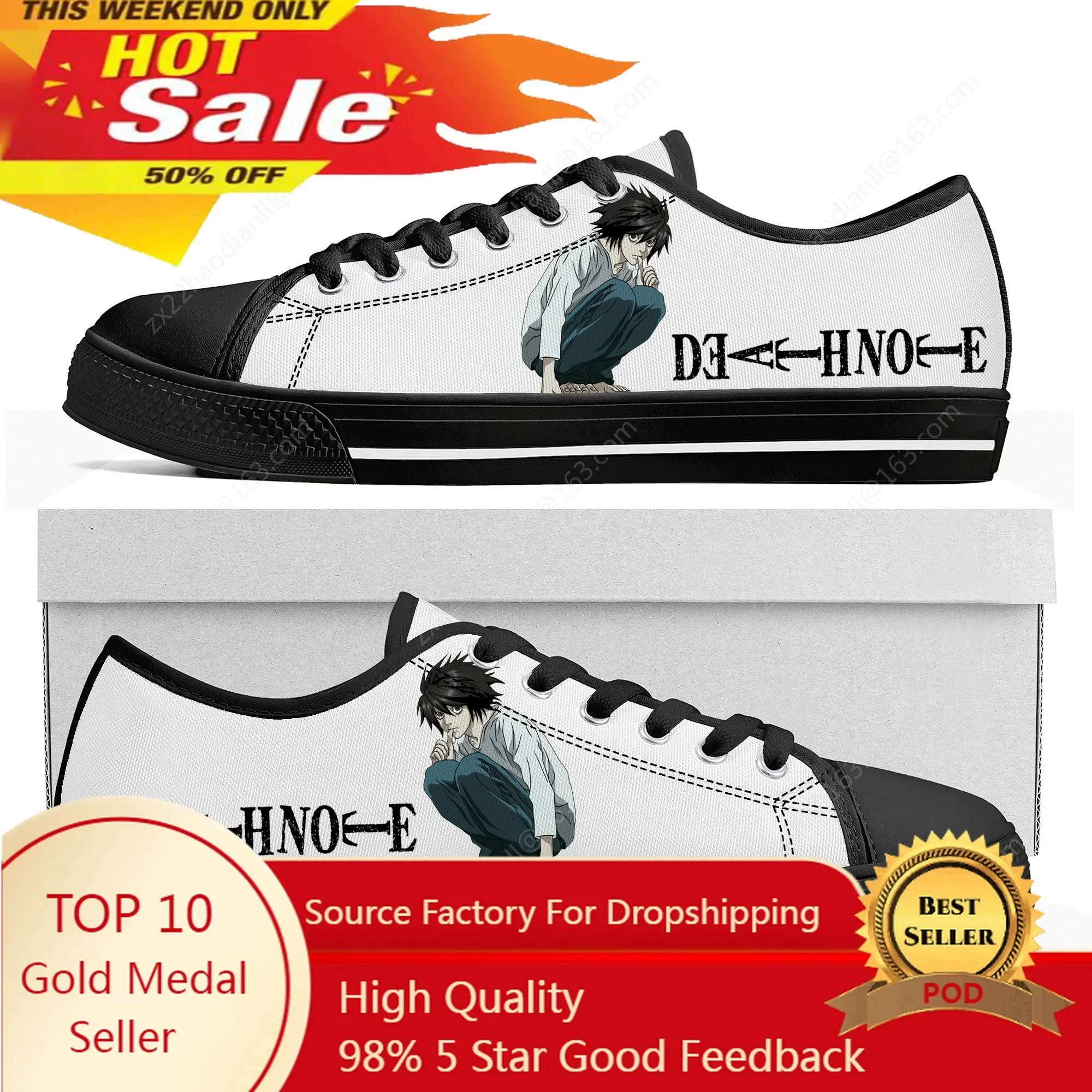 Anime Death Note Yagami Lawliet L Low Top Sneakers Mens Womens Teenager High Quality Canvas Sneaker Custom Shoe Couple Shoes