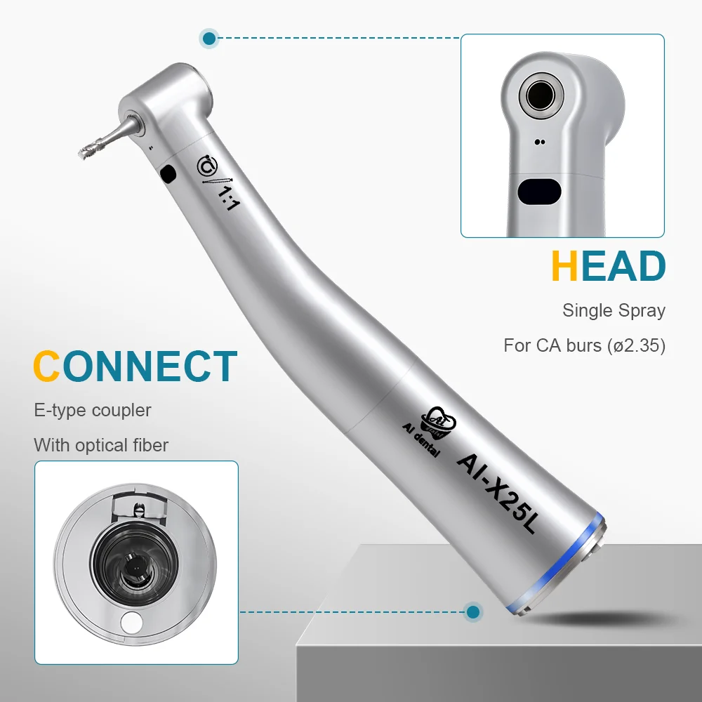 Dental Contra Angle Handpiece 1:1 Fiber Optic Low Speed Ai-Max X25L Fit  Electric Micromotor