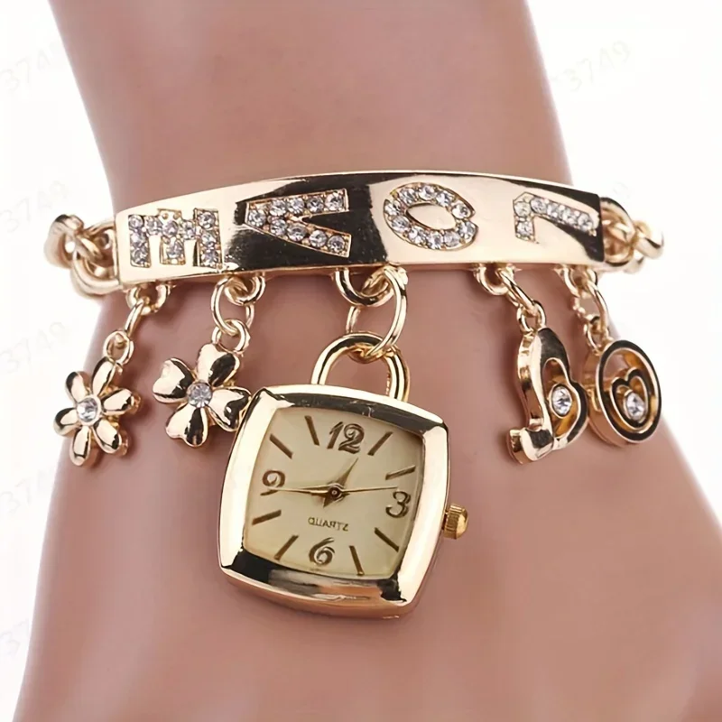 2 pieces/1 piece women's bracelet watch LOVE quartz watch flower decoration twisted belt long watch
