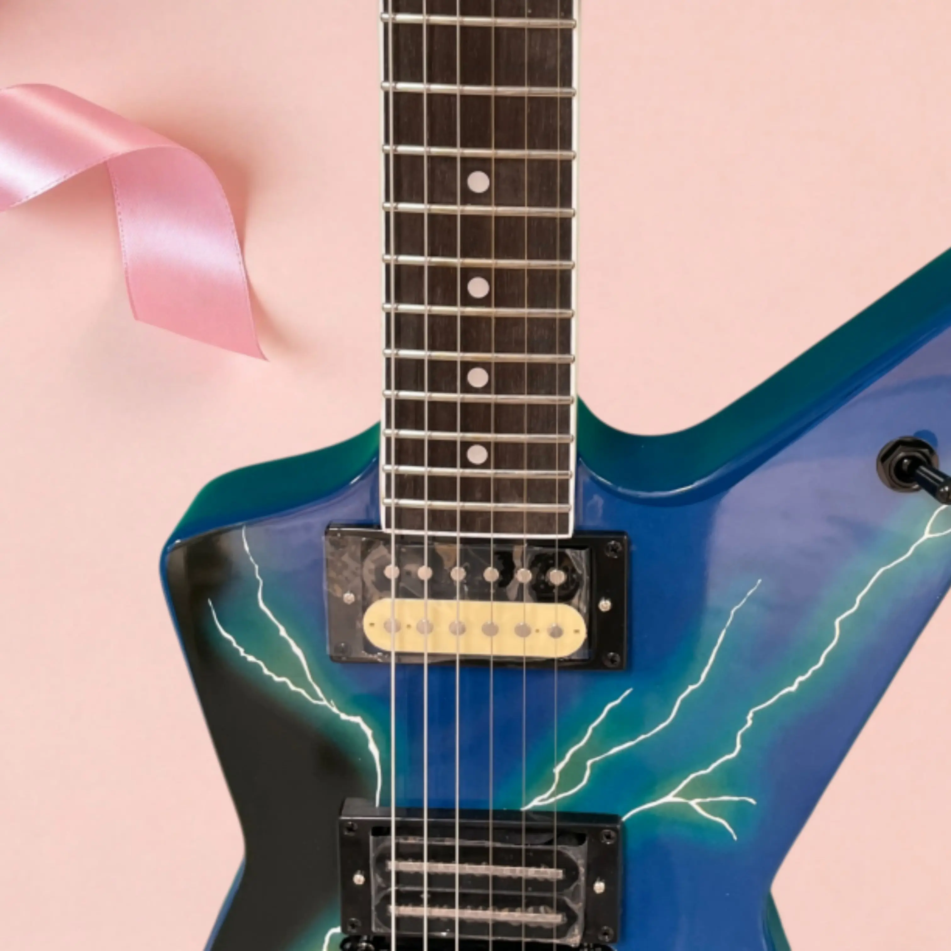 Wild & Cool Electric Guitar,Blue-Black Gloss Gradient Finish,Lightning Graffiti Graphic Guitars,Heavy Metal Stage Style Guitarra