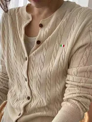 Cardigan abbottonato a maniche lunghe in lana con cappuccio autunnale da donna o-collo abbigliamento maglione caldo Top giacca maglione Casual coreano Y2K