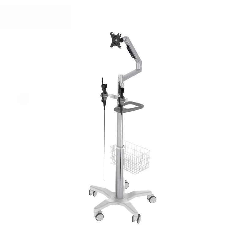 Metal Mobile Workstation for Hospital Clinic Trolleys with Clinical Work Mounted Storage Basket