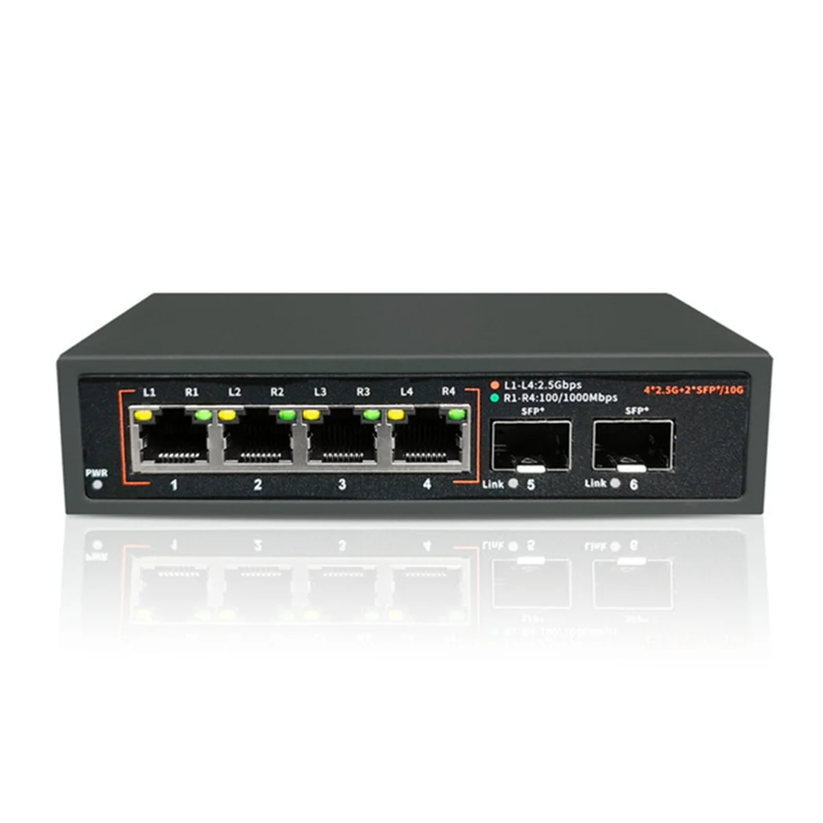 

2.5G Ethernet Network Switch LAN Hub 4X2.5G+2X10G SFP+ Uplink Port Fanless for NAS Wifi Router Wireless AP VDI EU Plug