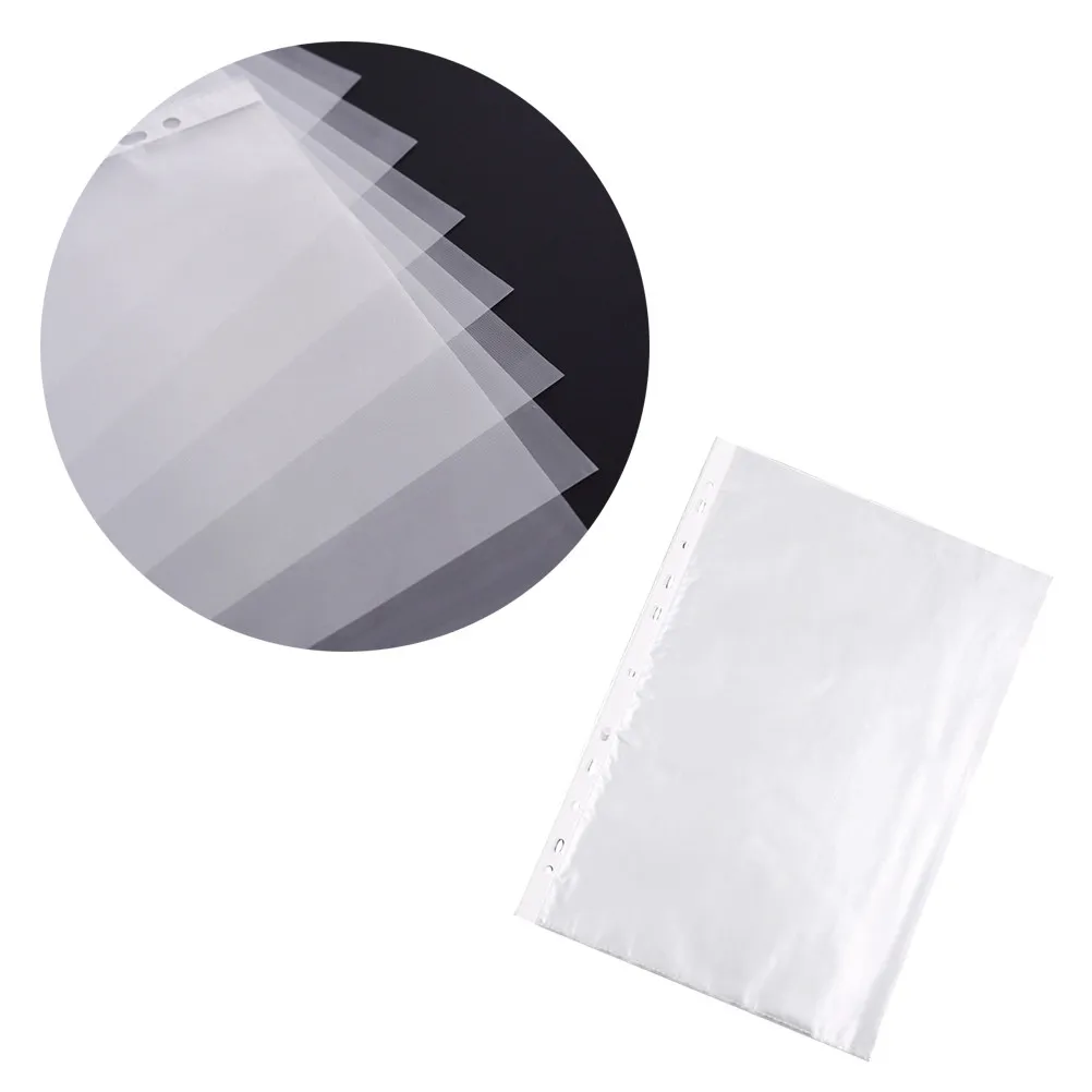 100Pcs Clear Sheet Protectors 11 Hole Punched Transparent PP Document Holders for Office School Binder File Protection