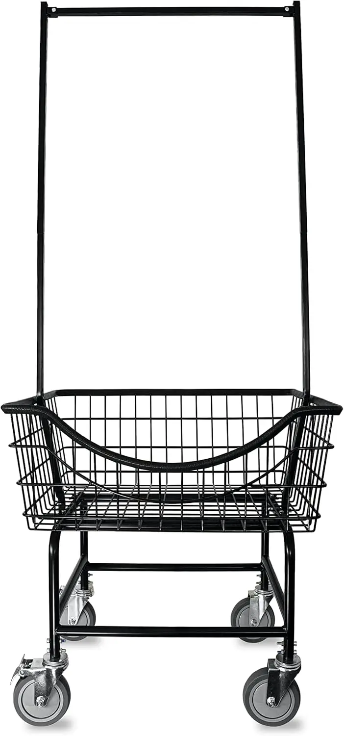 LVP Big Brother Commercial Laundry Cart with Dual Pole Rack 3.25 Bushels (Matte Black Vinyl Anti Rust Coating)