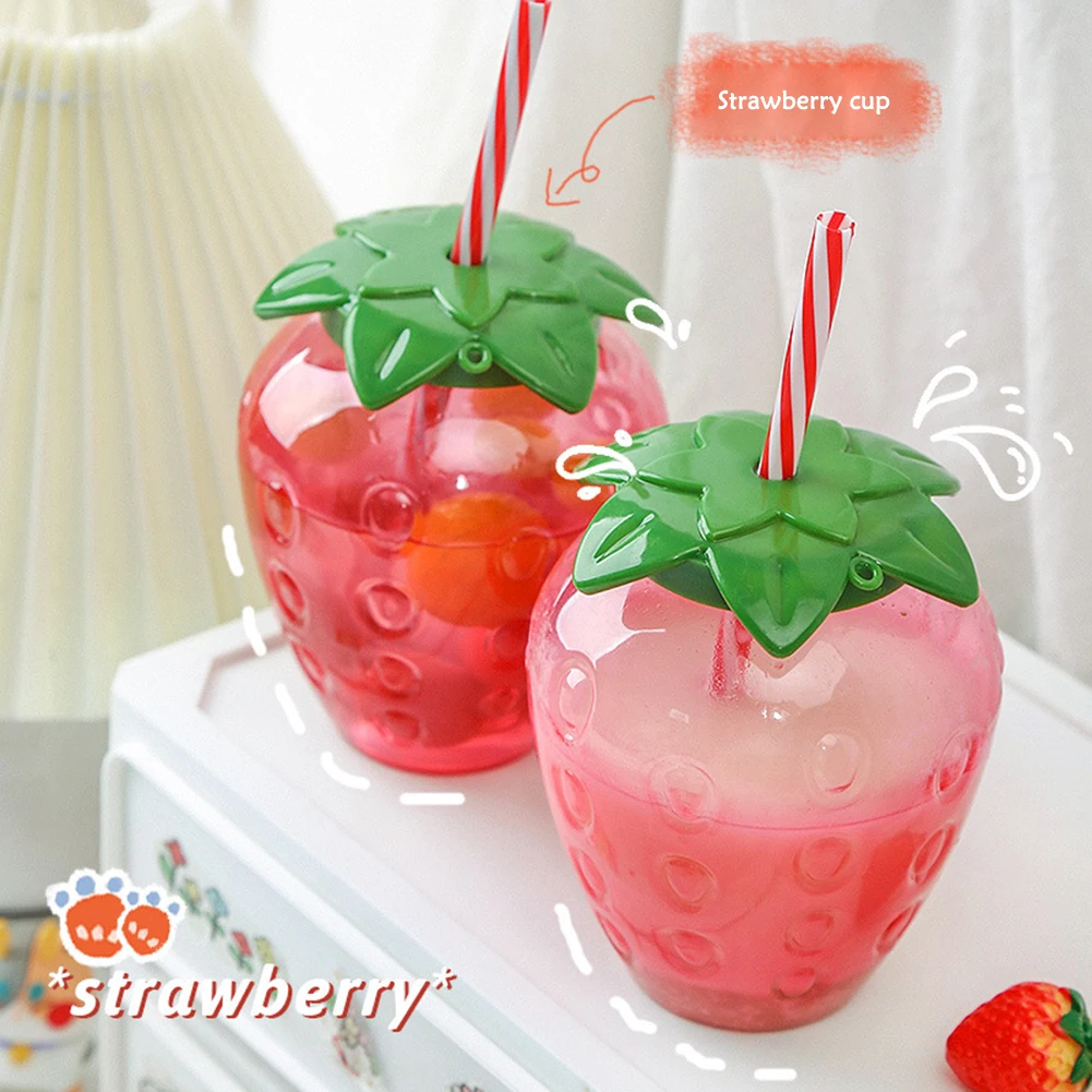1pc 500ml Strawberry Straw Cup Cute Cartoon Strawberry Straw Cup Fruit Shaped Suitable for Summer Beach, Juice Cup, Beverage Cup