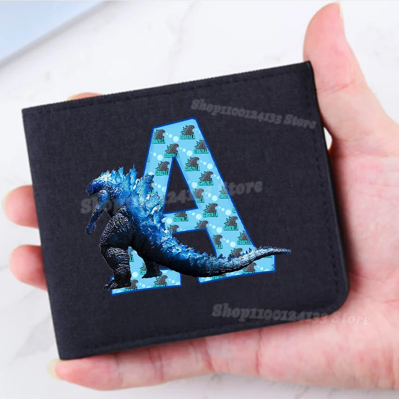 Godzilla Foldable Coin Purse Letters A-Z Movie Cartoon Printed Wallet Men Adult Office Portable Money Bank Card Storage Mini Bag