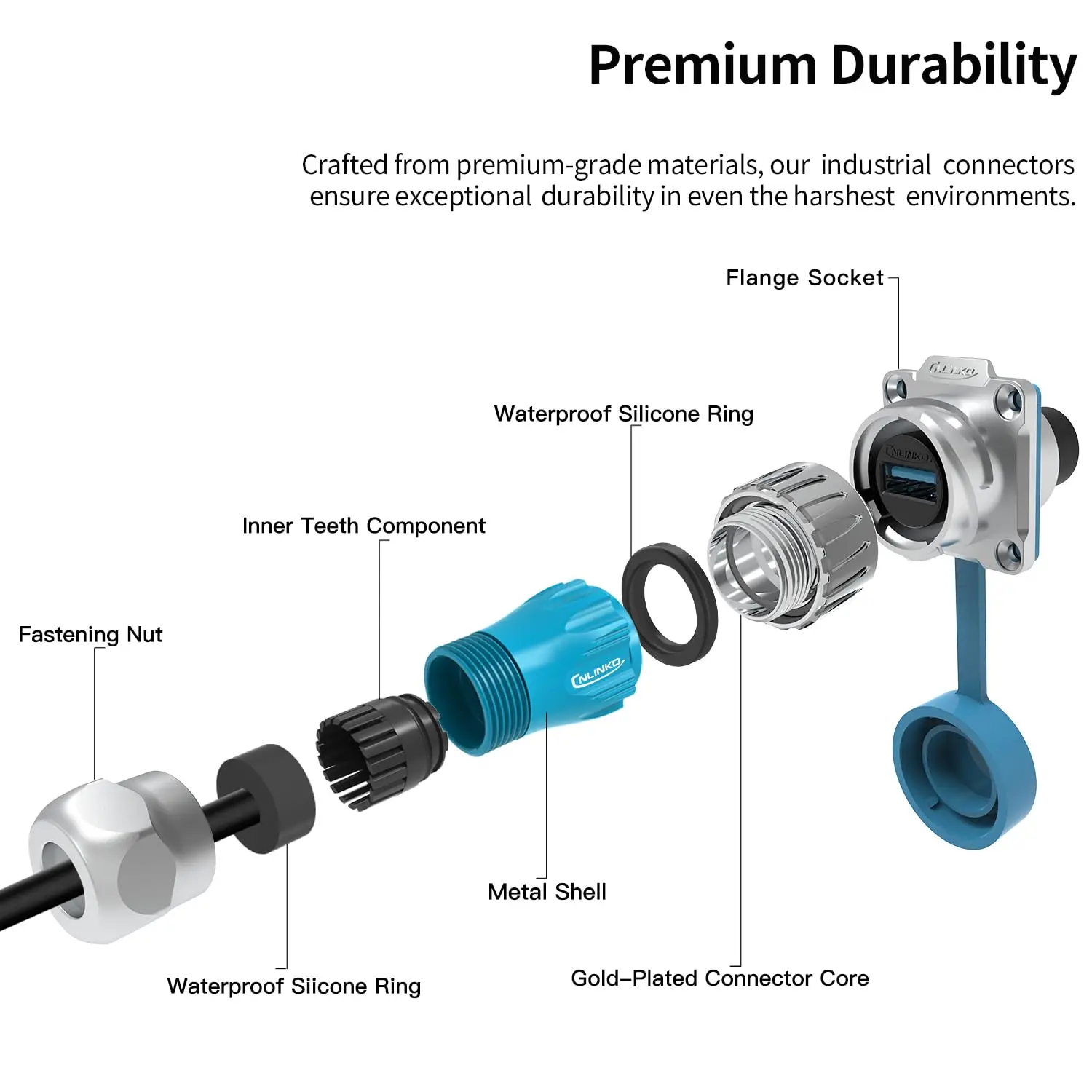 CNLINKO 1/4 Bayonet Connecting USB3.0 Metal Shell Waterproof Data Connector IP68 Connector USB Panel Mount Plug with 0.5m Cable