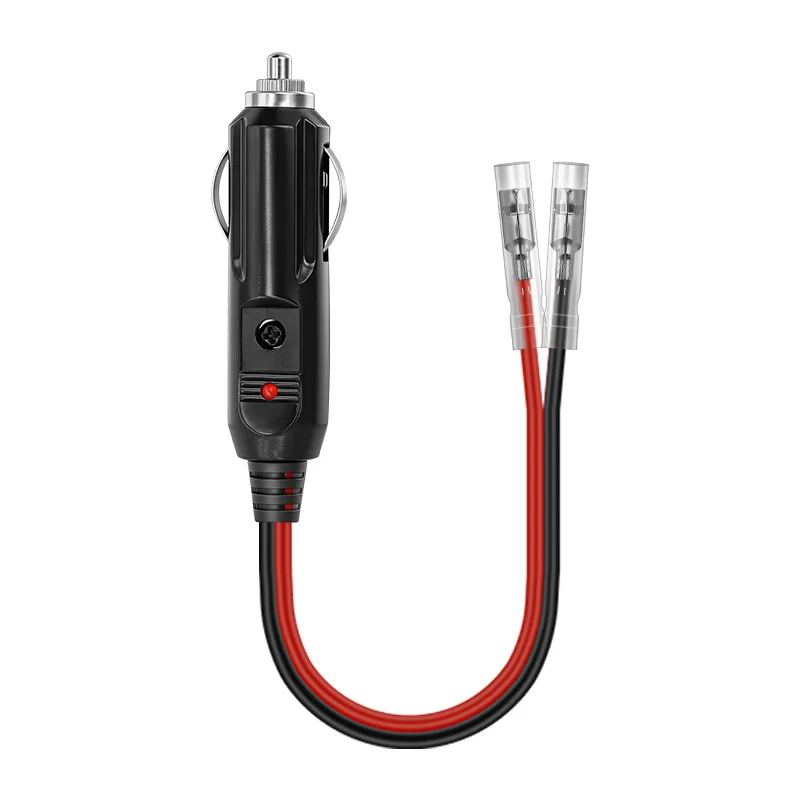 Car Cigarette Lighter Male Plug to Bullet Terminal Power Cable,16AWG Red Black Wire,12V 24V Universal,Built-in 15A Fuse with LED