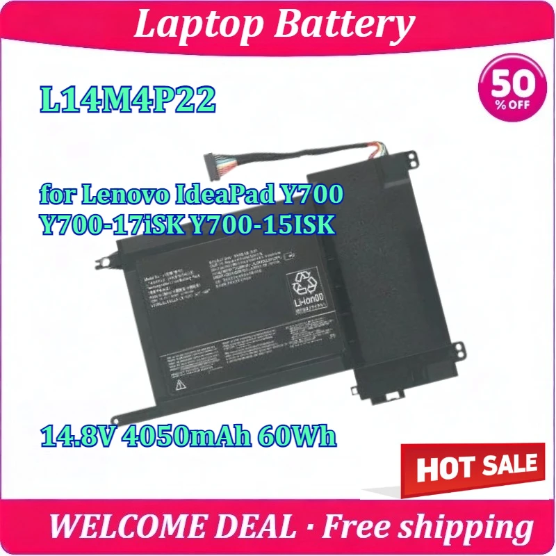 

New Laptop Battery L14M4P22 for Lenovo IdeaPad Y700 Y700-17iSK Y700-15ISK 14.8V 4050mAh 60Wh Long Endurance Lithium Battery