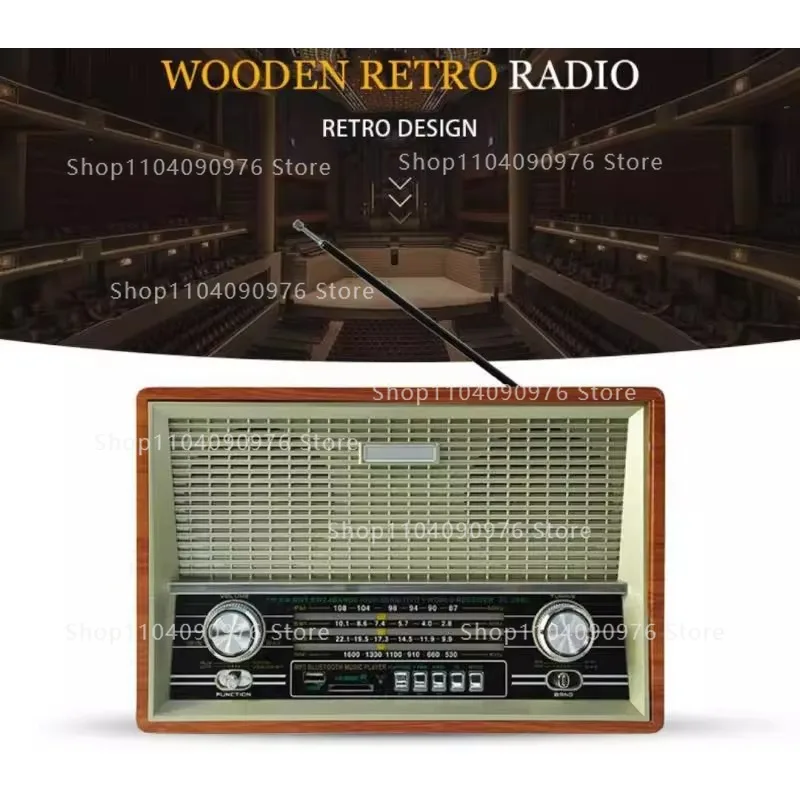 Radio Bluetooth rétro vintage avec AM/FM/SW, télécommande, carte mémoire, AUX - Haut-parleur de bureau classique pour personnes âgées