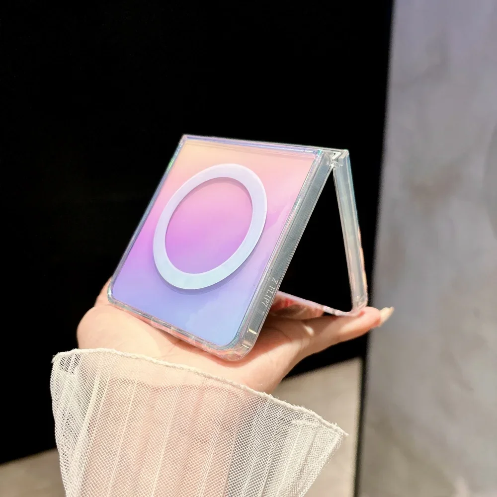 럭셔리 투명 아크릴 컬러 코팅 맥세이프 마그네틱 폰 케이스 삼성 Z 플립 폴드 7 6 5 4 3 무선 충전 커버