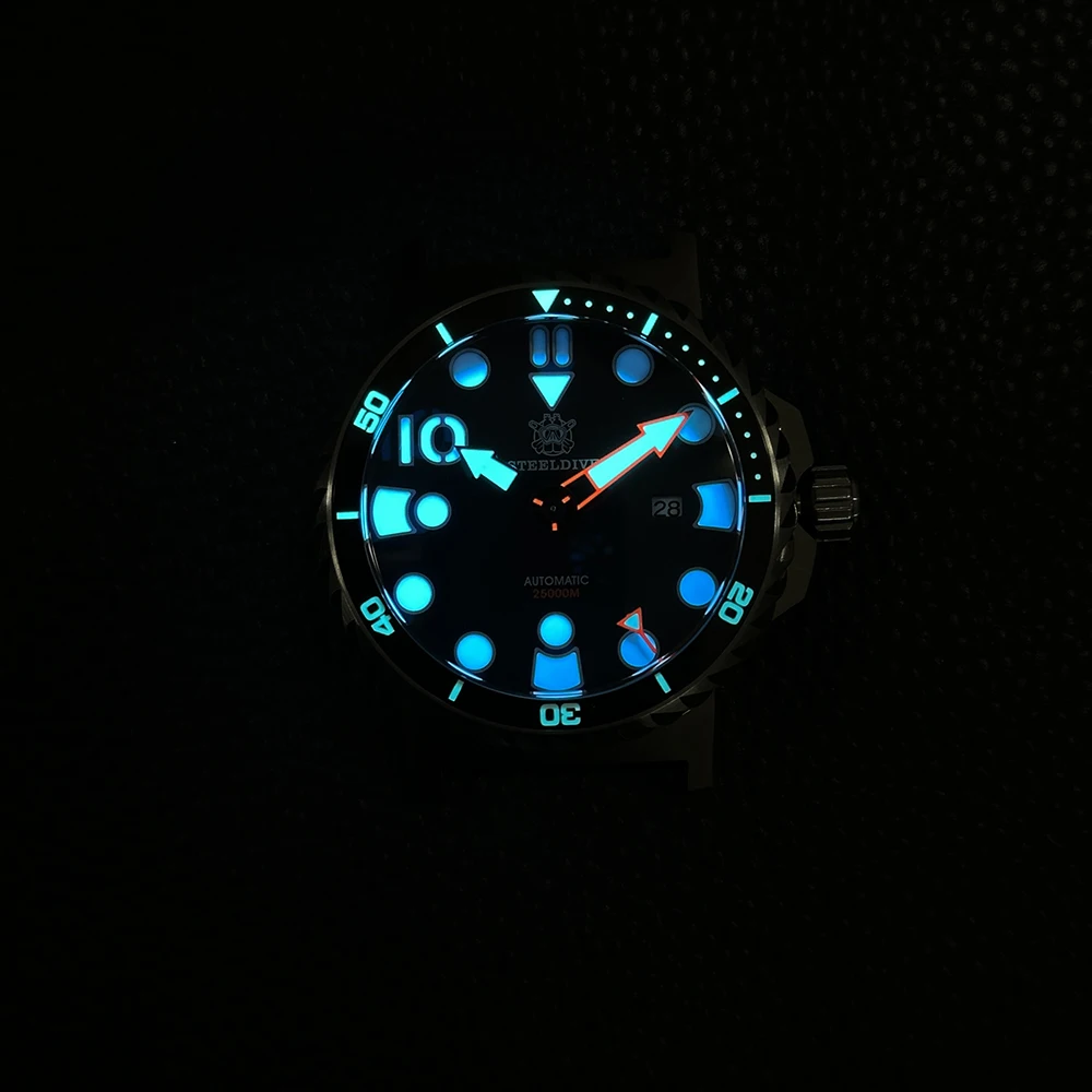 Steeldive relógio de mergulho masculino 46.5mm esporte automático relógio de pulso mecânico 25000m à prova dwaterproof água luminosa safira nh35 moldura cerâmica