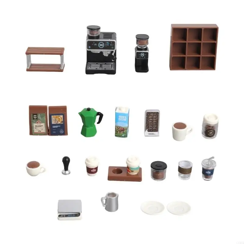 CORB Miniature Coffee Machine for Doll House, 1:12 Coffee Corner Accessory Set for Kitchen Display, Pretend Play Table Scene and