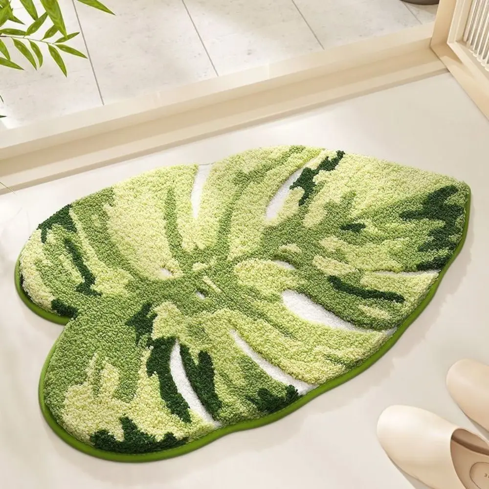 Soft Leaf Rug Thickened Fiber Leaf Shape Pattern Bathroom Floor Mat TPR Anti-Slip Irregular Design Non-Slip Bath Mat