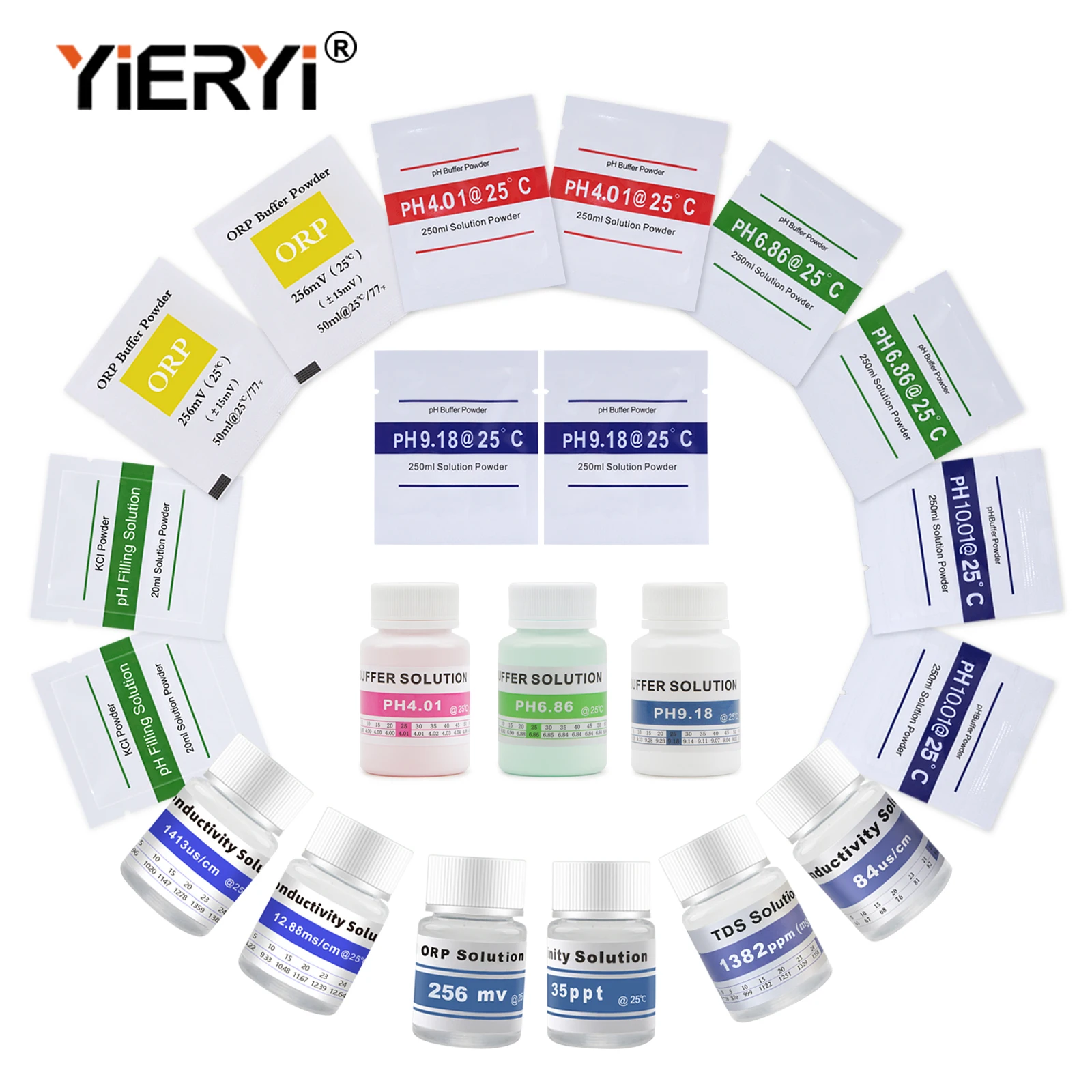 Yieryi Ph ORP Ec TDS Calibration Solution Buffer Powder Kit For Water Quality Tester Meter Electrode Calibration