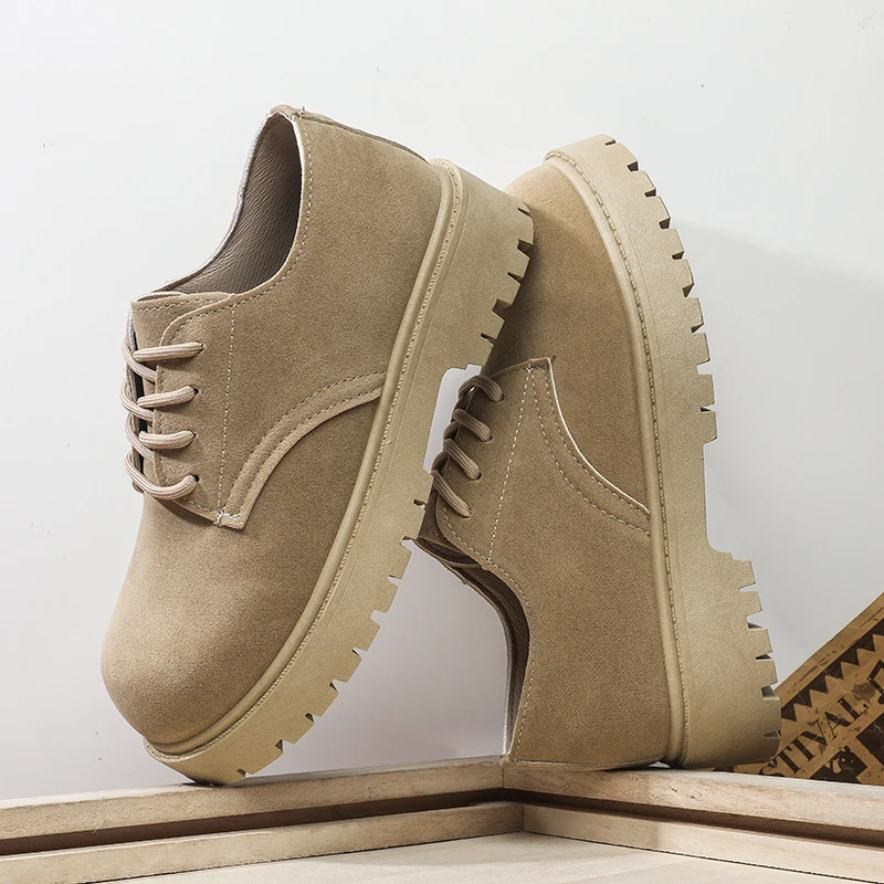 Men British Work Shoes Simple 4 Eye Lace Up Thick Serrated Sole All Match For Commute Outdoor