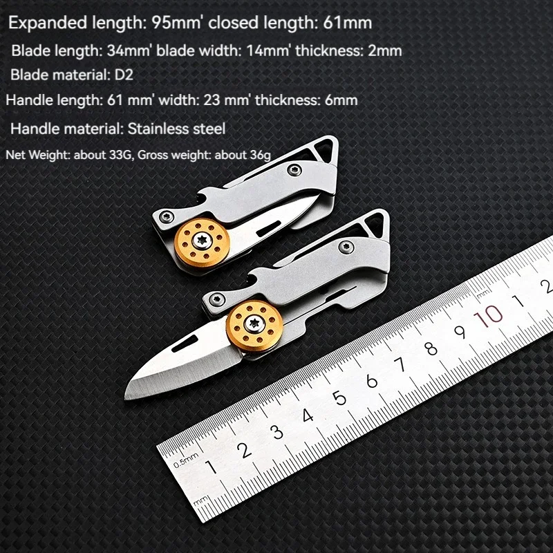 1PCS New Outdoor High Hardness D2 Steel Sharp Folding Knife Portable Keychain Hook Disassembly and Assembly Box Collecting Knife