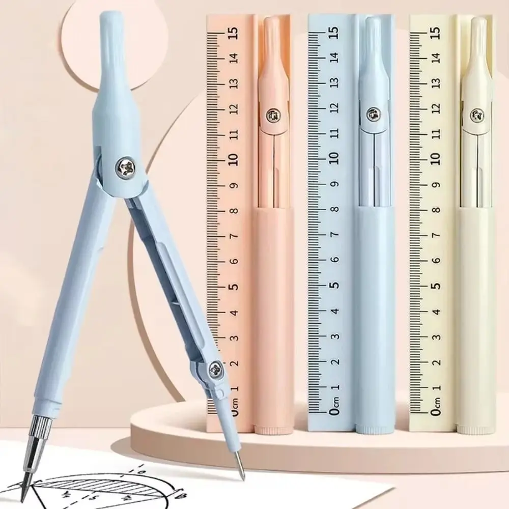 School Supplies 3-in-1 Compass Pen Dual-purpose Geometry Drawing Ruler Student Exam Engineering Compass Ruler Set Stationery