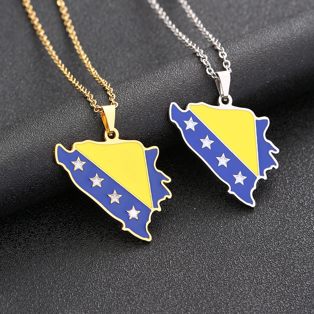 Bosna i Hercegovina Map Flag Pendant Necklace Stainless Steel Balkans Босна и Херцеговина Men Women Maps Jewelry Gift