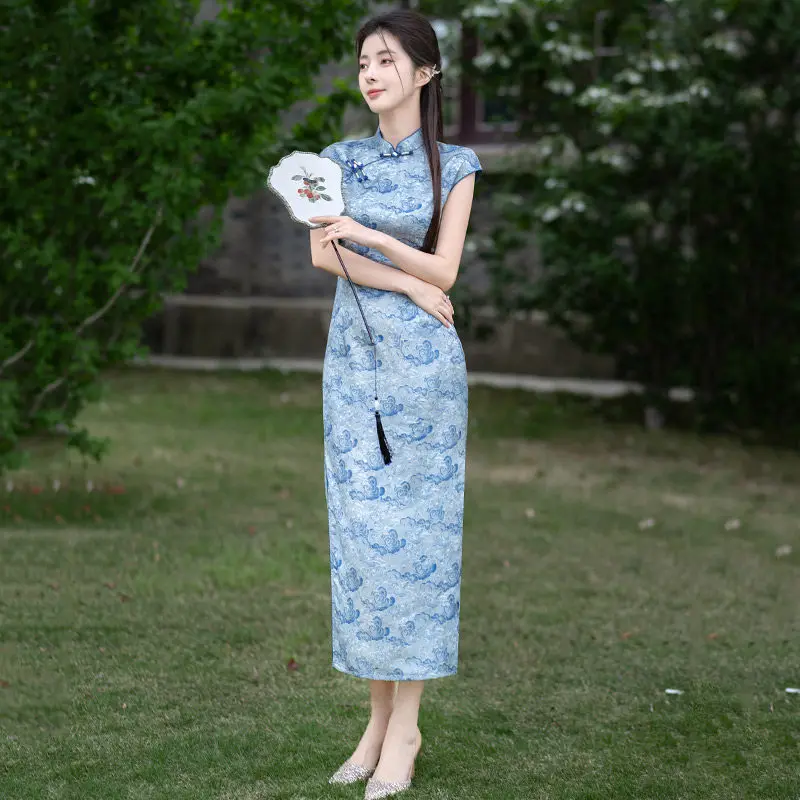 

Spring Summer Auspicious Cloud Print New Chinese Style Suzhou Long Cheongsam Improved Young Style 2026 New Female Qipao Dress