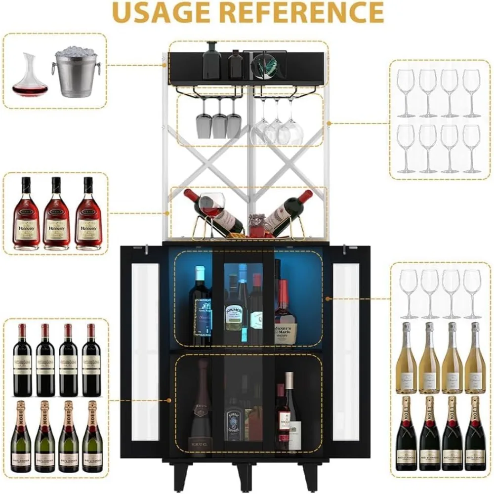 ตู้เก็บไวน์เข้ามุมพร้อมประตูกระจกแบบมีกุญแจและไฟ LED, ชั้นวางเครื่องดื่ม 4 ชั้น, บาร์สไตล์โมเดิร์นฟาร์มเฮาส์สำหรับห้องครัว
