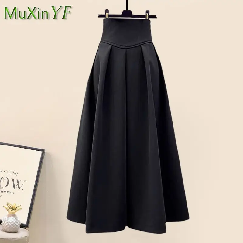 Women\'s Autumn Winter New Knit Hooded Sweater High Waist Midi Skirt Two Piece Korean Elegant Loose Pullover Dress Matching Set