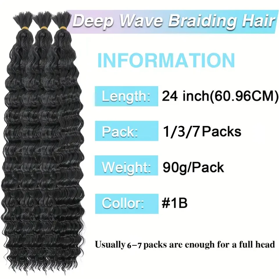 Paquetes de 1/3/7 de cabello rizado para crochet, onda oceánica, 18/24/30 pulgadas, sintético 2