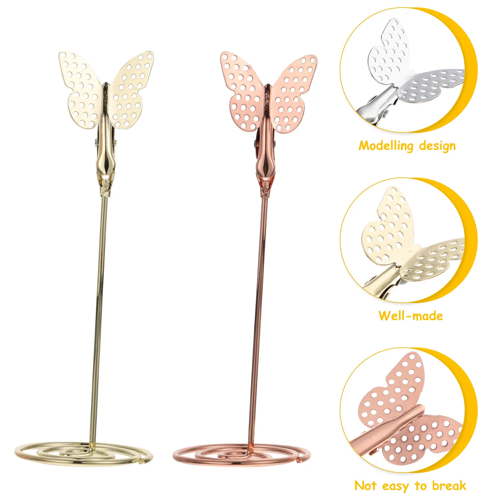 3Pcs Butterfly Shape Memo Clips Metal Tabletop Cards Holder Photo Note Clamp Decorative Desktop Stand for Home Wedding Office