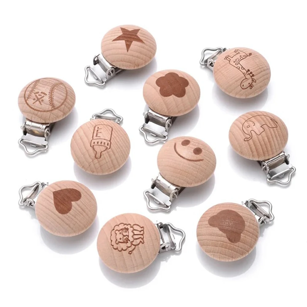 10Pcs Metal Wooden Baby Pacifier Clips Holders Printing Infant Soother Clasps Holders Accessories DIY Tool Baby Teether