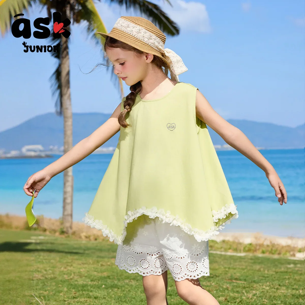 طقم شورت صيفي للفتيات بدون أكمام شورت علوي غير منتظم مكون من قطعتين #2