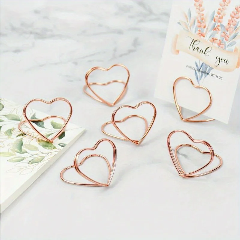 20Pcs Double Heart Shape Metal Memo Holder Table Placecard Holder Photo Clip Card Stand Wedding Banquet Heart Message Holder