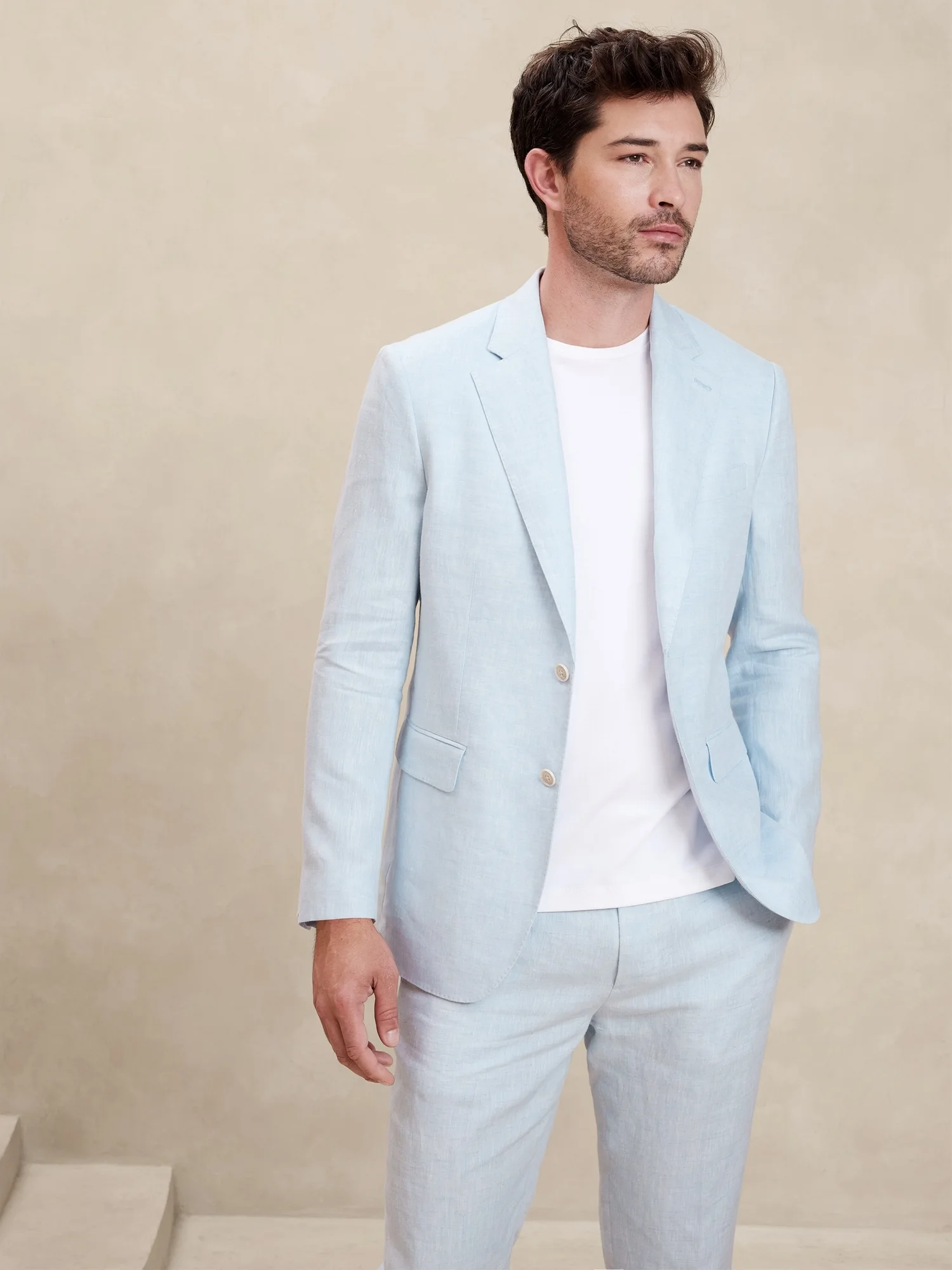 

Sky Blue Summer Linen Fashion Casual Men Suits For Men Elegant Slim Fit Blazers High Quality Custom 2 Piece Set Costume Homme