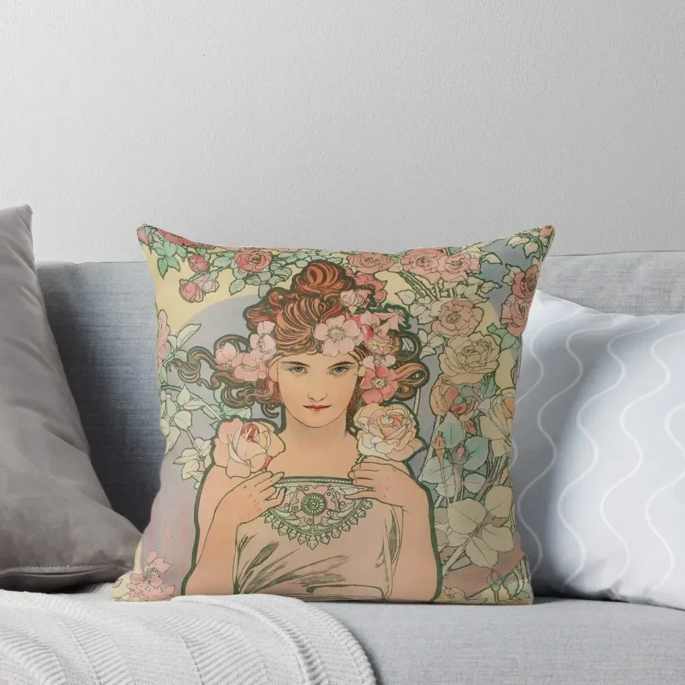 

Rose (1898) from The Flowers Series by Alphonse Mucha / HD Throw Pillow christmas supplies bed pillows pillow