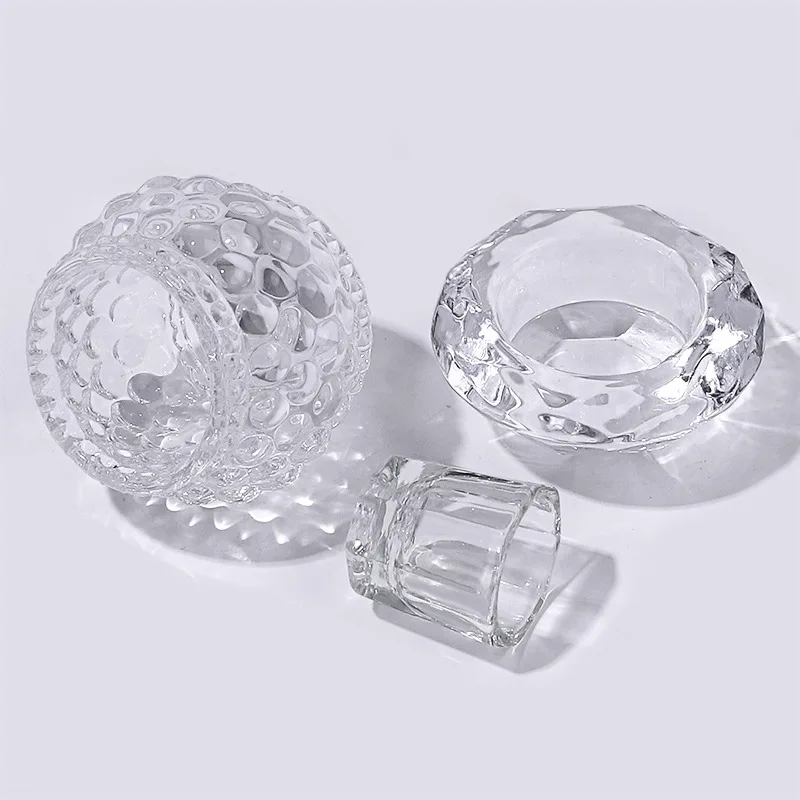 1PC High Transparency Octagonal Crystal Glass Nail Cup Colorful Iridescent Dappen Dish Acrylic Holder for Nail Art Tools