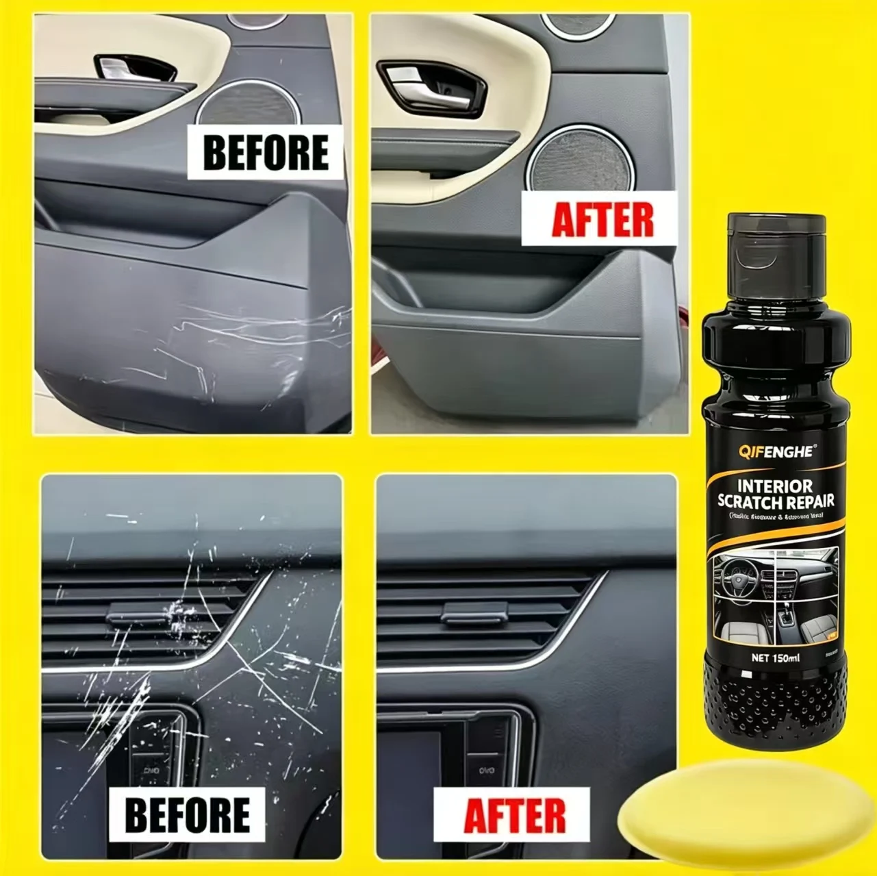 Interior Scratch Repair 150ml, Car Plastic Restorer & Renewal Wax, Effective Scratch Scuff Repair for Car Interior Plastic Surfa