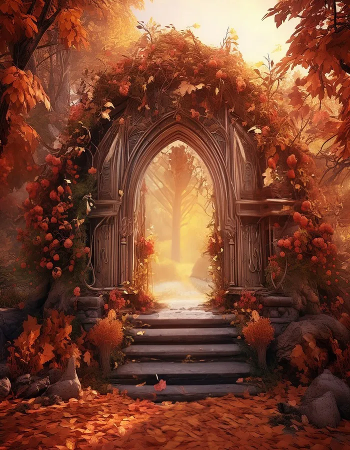 

fairy tale Autumn Fall Trees Outdoor Arch Door Leaves Staircase backdrops wedding Photography Studio Backgrounds