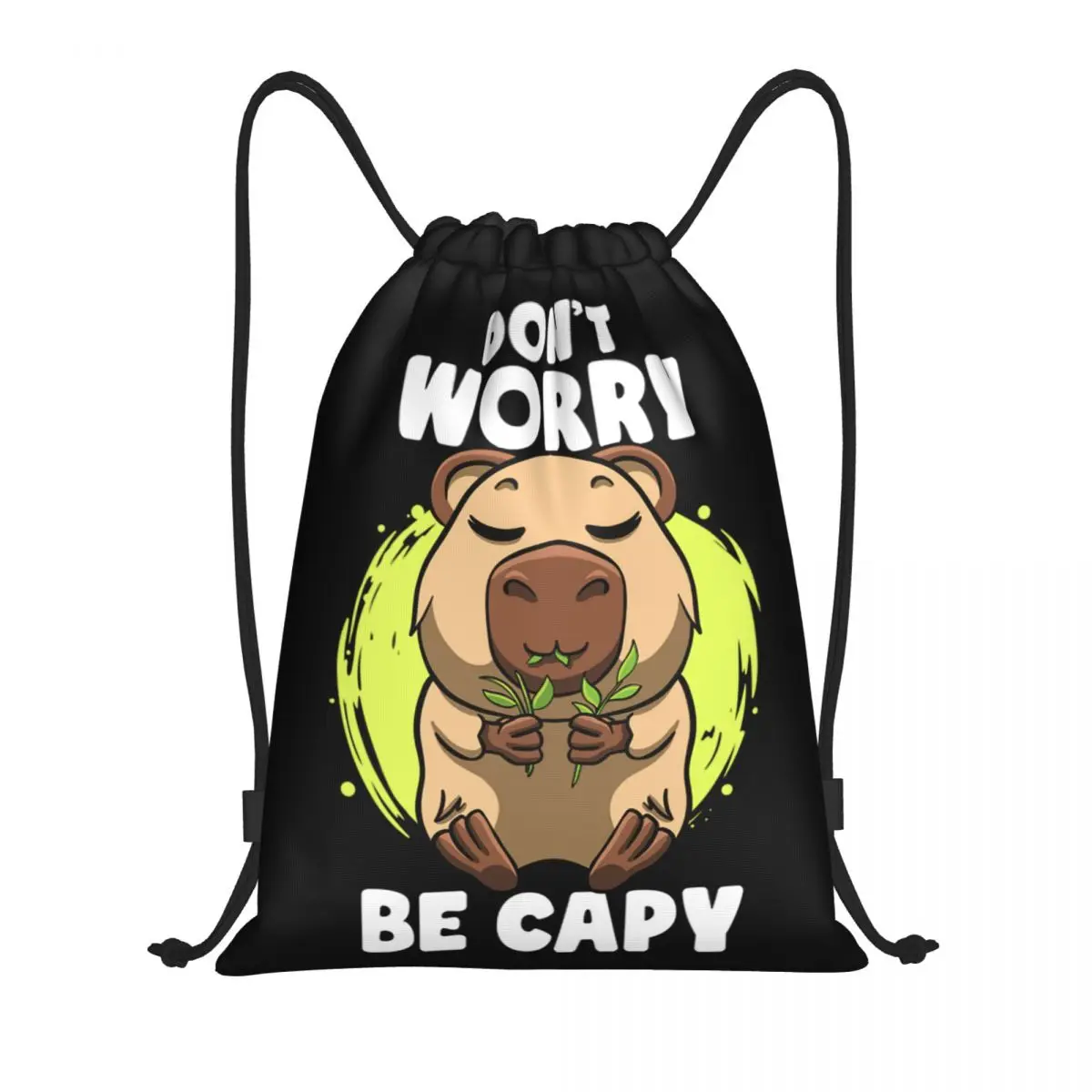 

Custom Funny Capybara Face Drawstring Backpack Sports Gym Bag for Men Women Don't Worry Be Capy Shopping Sackpack