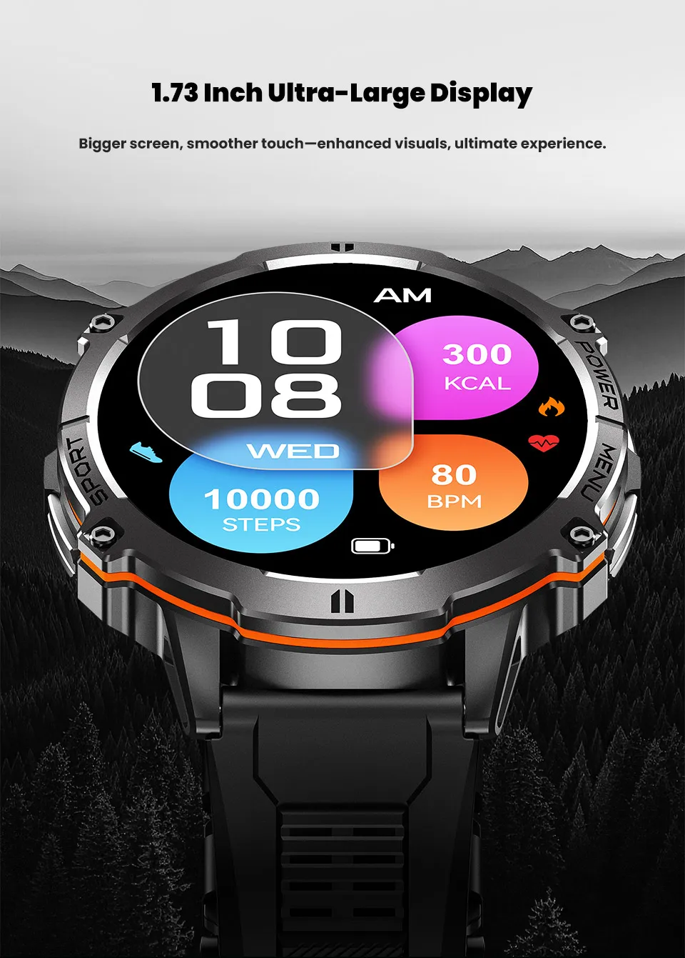 2026 Neue 100M Wasserdichte Schwimm-Smartwatch 1,73'' Großer Bildschirm 1000mAh Akku GPS-Tracker Bluetooth-Anruf Sport-Smart-Armband für Männer – Detail 2