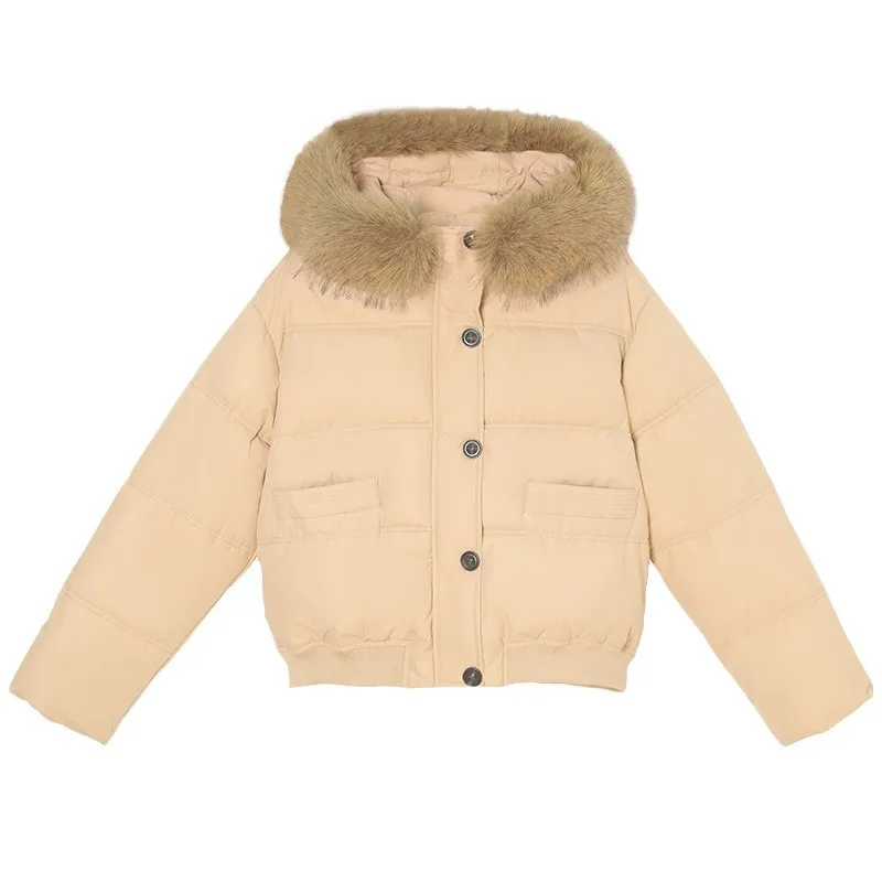 الشتاء النساء قصيرة باركر أسفل سترة كبيرة الفراء مقنعين فضفاض البخاخ معطف سميكة الدافئة يندبروف أبلى