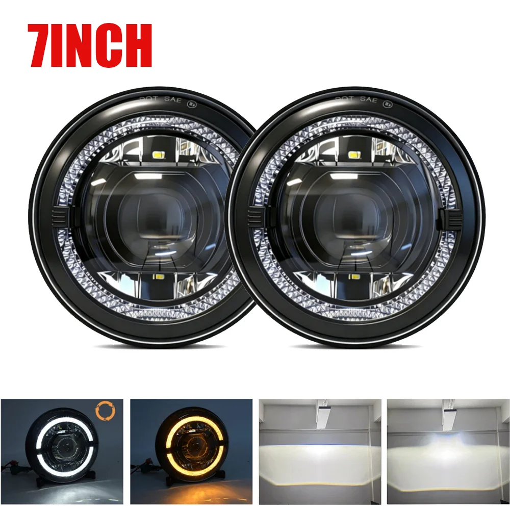 7Inch Round Led Headlight White Hi/Low Beam DRL Headlamp Super Bright Auto Led Lamps Light Bulb for Motorcycle Off Road Vehicle