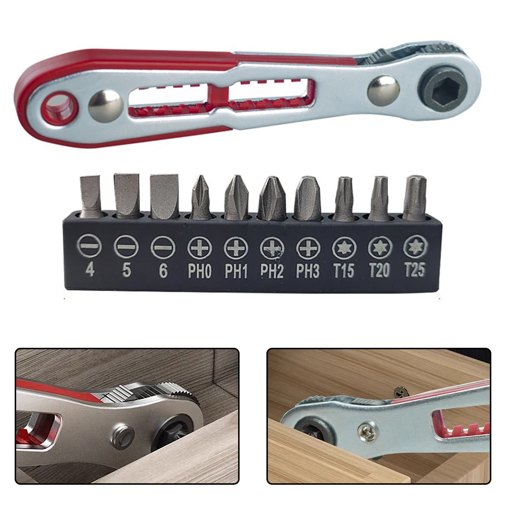 for mini Ratchet Wrench with 36 Teeth and 10 Bits Featuring 90 Degree Handle for Enhanced Control in Repair and Assembly Tasks