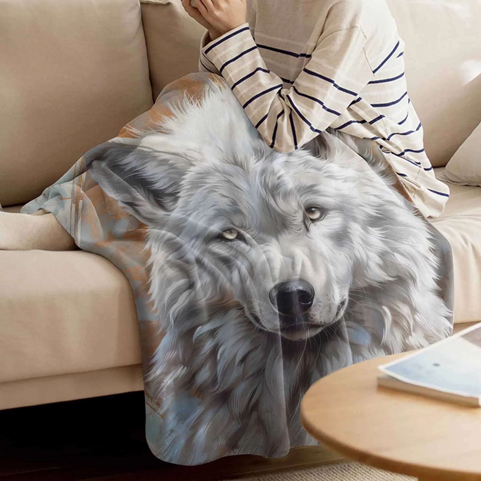 Animal Wolf Ears Throw Blanket for Sofa Warm Microfiber Flannel Blanket Bedroom Decor Blankets for Beds