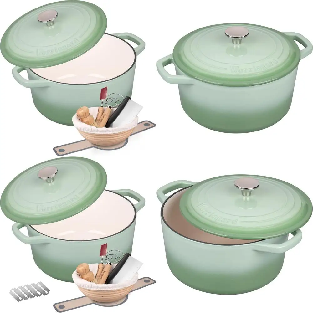 

Green 4.5QT Round Enamel Cast Iron Dutch Oven Pot with Lid for Bread Baking, Including Sourdough Bread Baking Supplies Set