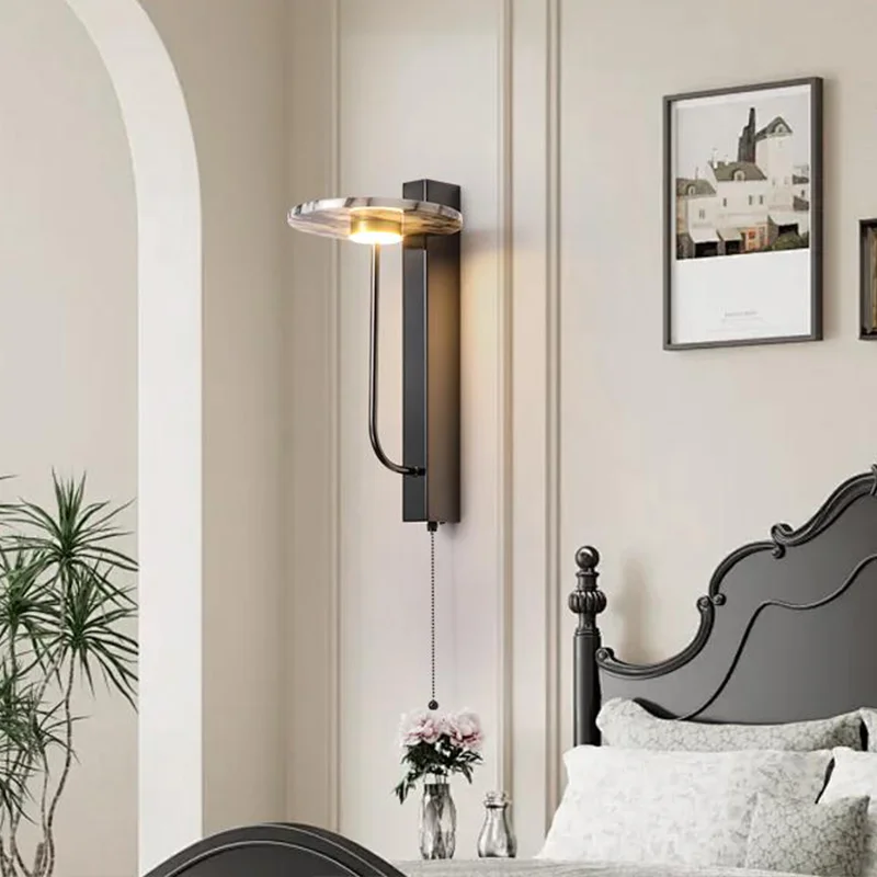 أسود فاخر المرمر الحجر الطبيعي الجدار مصباح غرفة نوم الراقية الشمعدان تصميم غرفة المعيشة الفنية الرخام ديكور أضواء LED #4