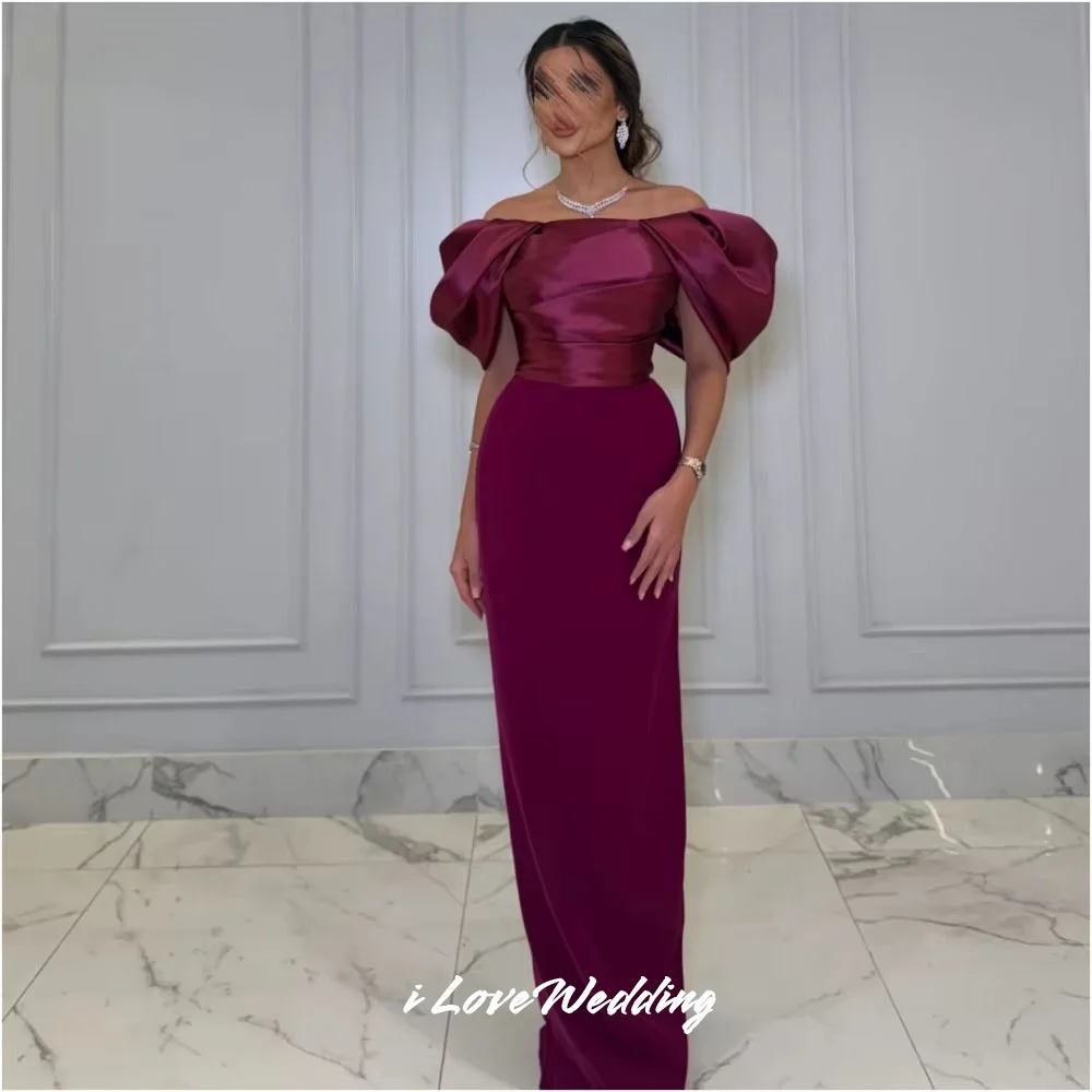 

Rose Red Off the Shoulder Evening Dress 2025 Satin Strapless Pleated Mermaid Floor-Length Elegant Wedding Party Dress Customized