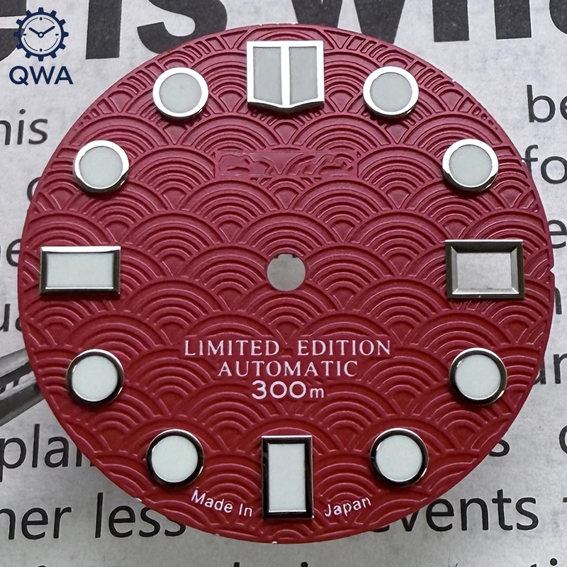 QWA 28.5 مللي متر NH35 موجة البحر مقياس السمك نمط ساعة S الطلب الأخضر مضيئة صالح NH35/NH36/4R/7S ساعة أوتوماتيكية اكسسوارات