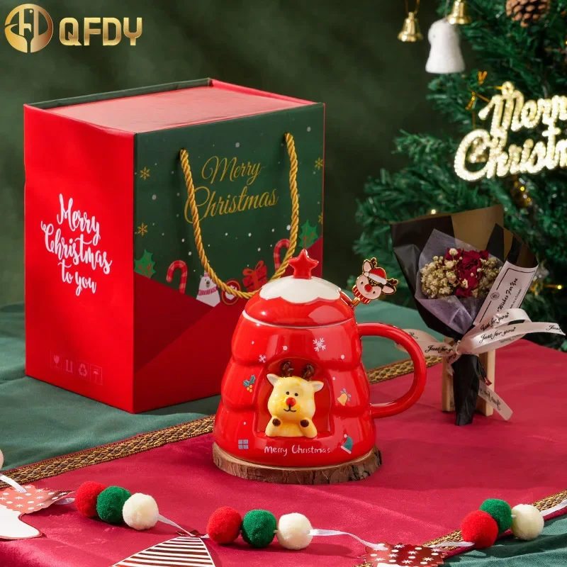 

High appearance level gift box, creative Christmas tree ceramic cup, drinking cup, coffee cup, Christmas gift box set